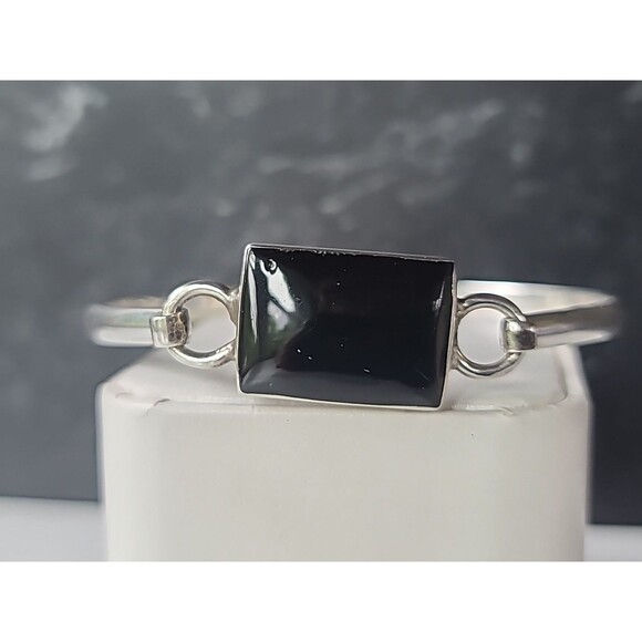 Sterling Silver 925 Faux Onyx Hook Bracelet Vintage - Picture 2 of 10